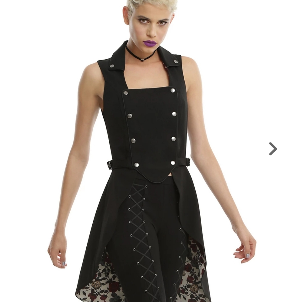 Black Snap Front Split Back Girls Long Vest